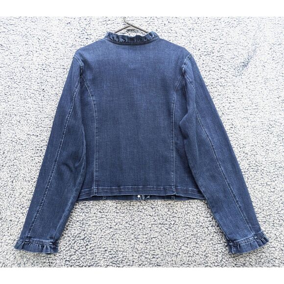 Draper James Denim Jacket Size XXL Button Up Ruffle Preppy Coquette Casual Blue - Picture 2 of 11